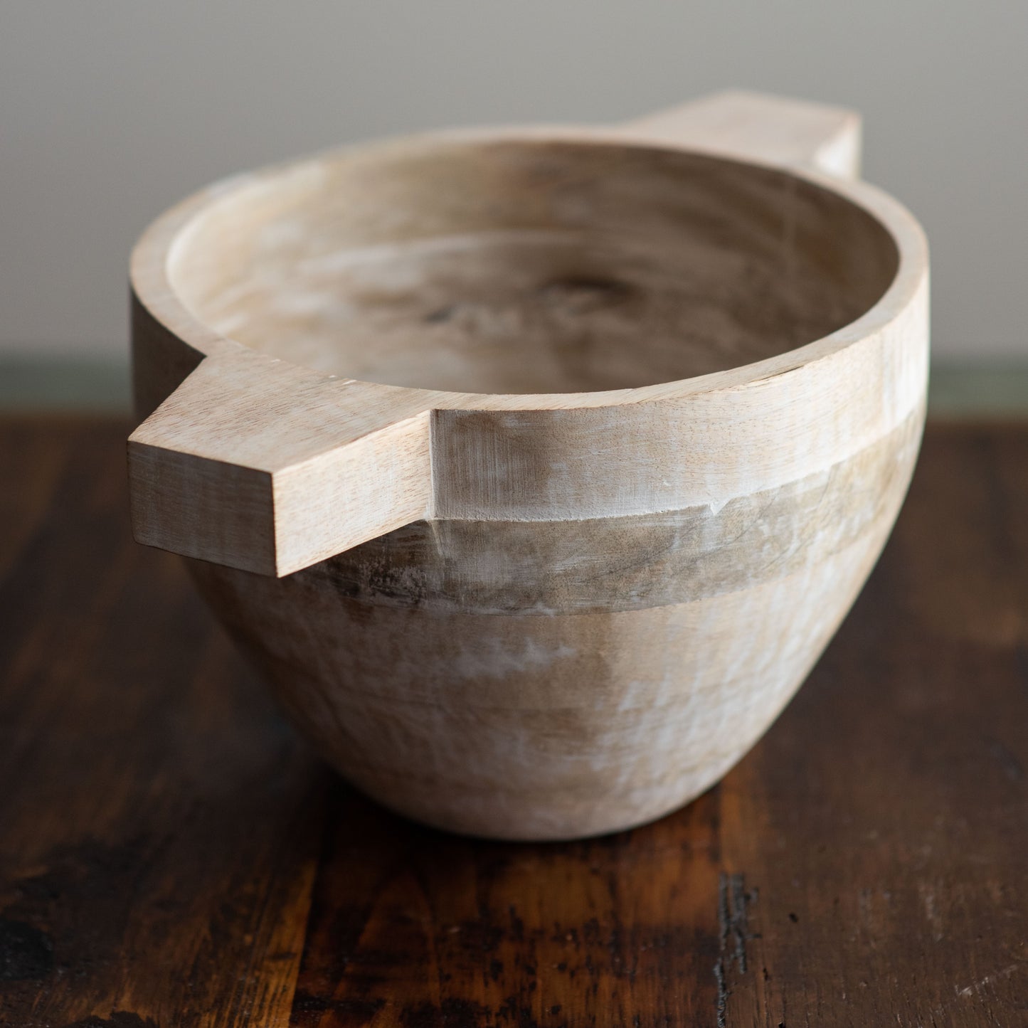 White Wash Wood Bowl
